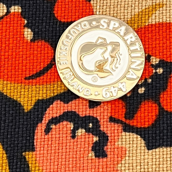 Spartina 449 Navy Blue Floral‎ 17” X 11” Orange Tan Purse Handbag - Picture 2 of 7